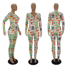 Load image into Gallery viewer, F5205 Casual Christmas Printed Long-Sleeved Trousers Home Jumpsuit