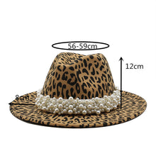 Load image into Gallery viewer, F4035 Popular Woolen Leopard Print Hat Pearl Flat Brim Broad-Brimmed Hat Couple Hat Fedora Hat Spot