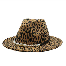 Load image into Gallery viewer, F4034 Beautiful New Popular Woolen Leopard Print Top Hat Flat Brim Broad-Brimmed Hat Couple Hat Fedora Hat in Stock