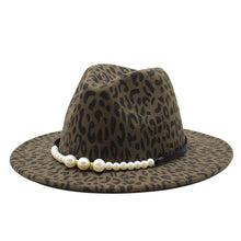 Load image into Gallery viewer, F4034 Beautiful New Popular Woolen Leopard Print Top Hat Flat Brim Broad-Brimmed Hat Couple Hat Fedora Hat in Stock