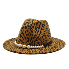 Load image into Gallery viewer, F4034 Beautiful New Popular Woolen Leopard Print Top Hat Flat Brim Broad-Brimmed Hat Couple Hat Fedora Hat in Stock