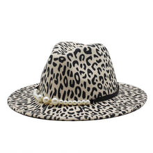 Load image into Gallery viewer, F4034 Beautiful New Popular Woolen Leopard Print Top Hat Flat Brim Broad-Brimmed Hat Couple Hat Fedora Hat in Stock
