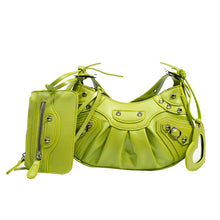 Load image into Gallery viewer, F7006 New Arrival Underarm Bag Female 2022 Pleated Crescent Son Mother Shoulder Bag Female European and American Retro Rivet Motorcycle Bag