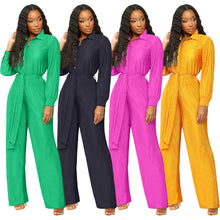 Load image into Gallery viewer, F5204 Long Sleeve Wide Leg Jumpsuit Containing Belt
