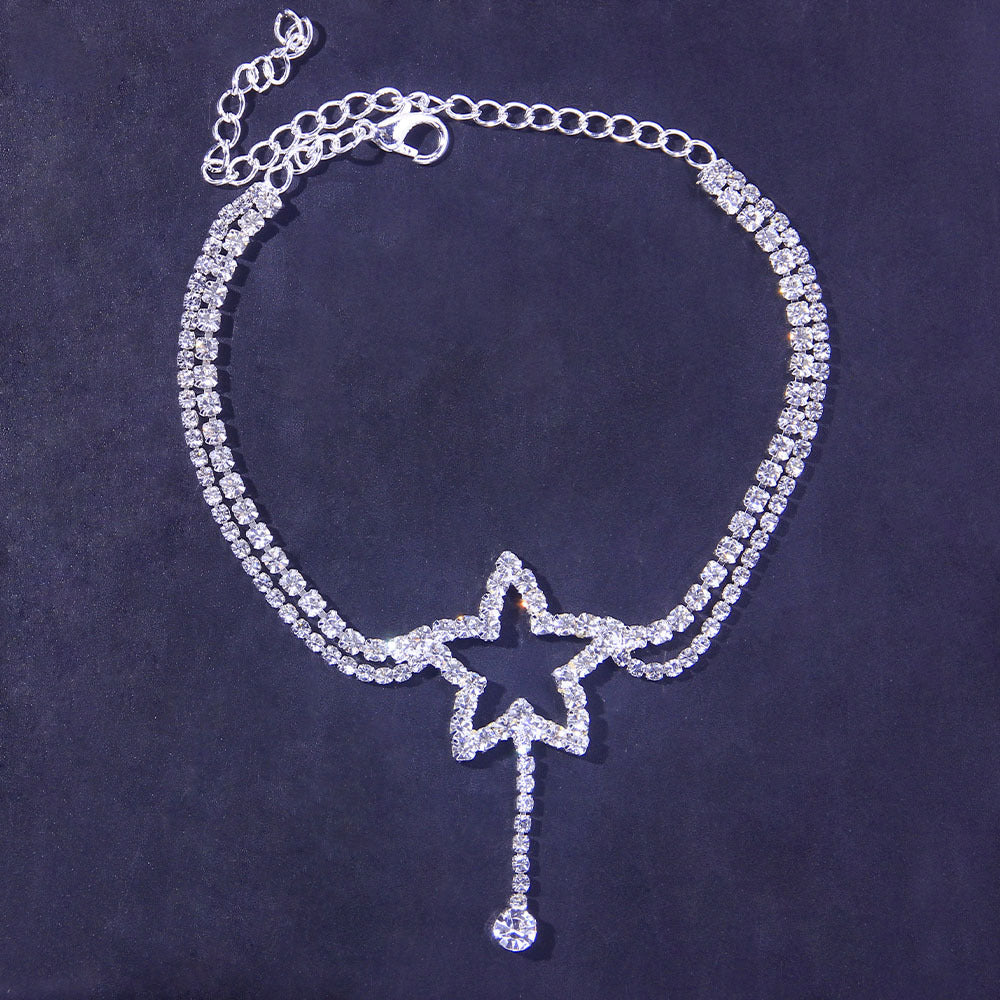 F4030  pentagram Anklet Sexy Beach Rhinestone Multi-Layer Foot Ornaments Accessories Anklet