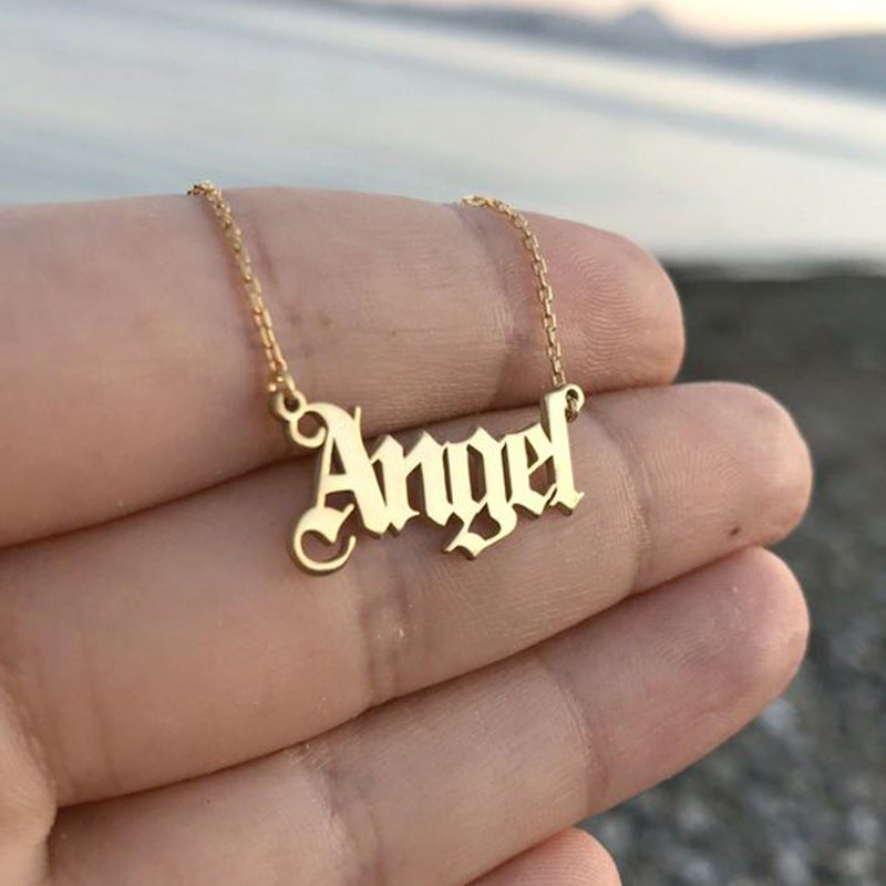 F4025 Ornament Fashion Simple Style Letter Angel Necklace Popular Personalized Angel Clavicle Chain(MOQ  10)