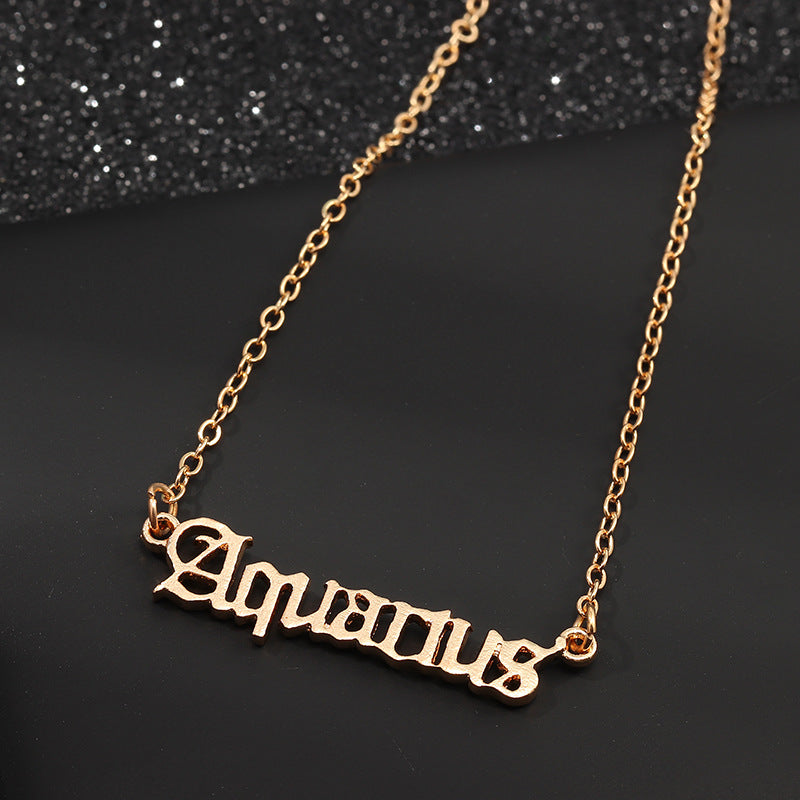 F4026 European and American cross-border jewelry fashion creative twelve constellations necklace retro English letter ornaments(MOQ  10).