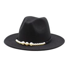 Load image into Gallery viewer, F4038 Women&#39;s Autumn and Winter Woolen Fedora Hat British Classic Flat-Brimmed Cap European and American Broad-Brimmed Hat Fashion Top Hat Pearl Bow
