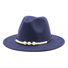 Load image into Gallery viewer, F4038 Women&#39;s Autumn and Winter Woolen Fedora Hat British Classic Flat-Brimmed Cap European and American Broad-Brimmed Hat Fashion Top Hat Pearl Bow
