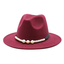 Load image into Gallery viewer, F4038 Women&#39;s Autumn and Winter Woolen Fedora Hat British Classic Flat-Brimmed Cap European and American Broad-Brimmed Hat Fashion Top Hat Pearl Bow
