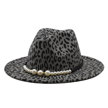 Load image into Gallery viewer, F4034 Beautiful New Popular Woolen Leopard Print Top Hat Flat Brim Broad-Brimmed Hat Couple Hat Fedora Hat in Stock
