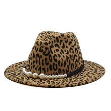 Load image into Gallery viewer, F4034 Beautiful New Popular Woolen Leopard Print Top Hat Flat Brim Broad-Brimmed Hat Couple Hat Fedora Hat in Stock
