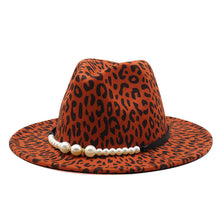 Load image into Gallery viewer, F4034 Beautiful New Popular Woolen Leopard Print Top Hat Flat Brim Broad-Brimmed Hat Couple Hat Fedora Hat in Stock
