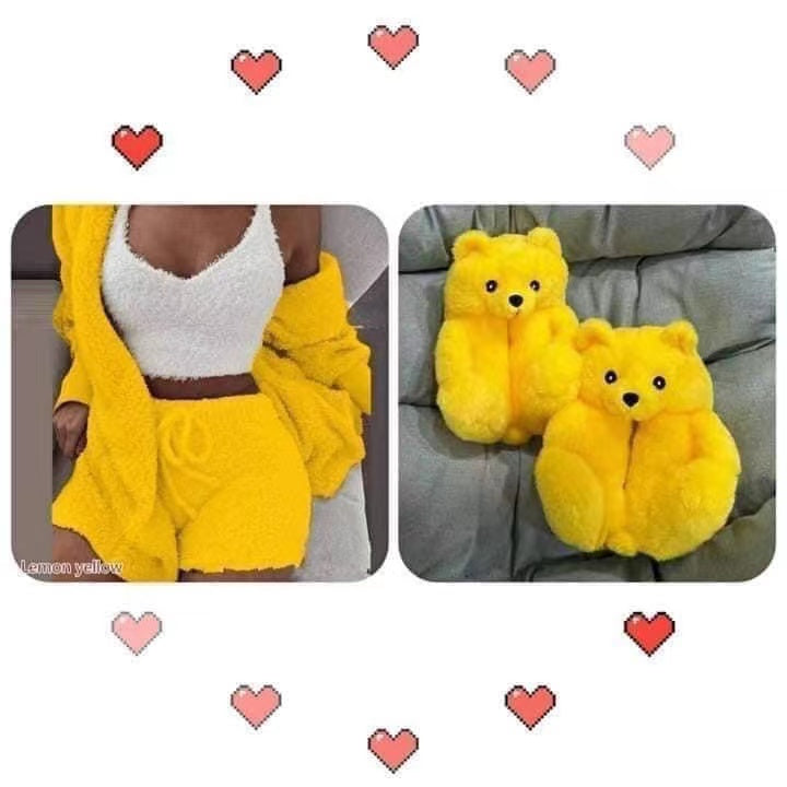 F9003 Teddy Bear Slipper and 3PCS Fur Set For Valentine‘s Day