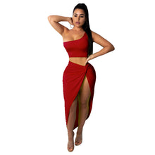 Load image into Gallery viewer, F5077 European and American plus Size Women&#39;s Clothes Pleated Solid Skirt Casual Suit Two-Piece Set
