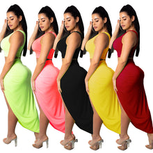 Load image into Gallery viewer, F5077 European and American plus Size Women&#39;s Clothes Pleated Solid Skirt Casual Suit Two-Piece Set
