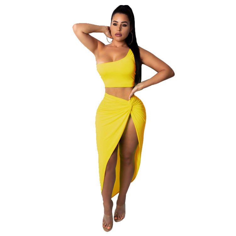 F5077 European and American plus Size Women's Clothes Pleated Solid Skirt Casual Suit Two-Piece Set