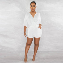 Load image into Gallery viewer, F5078 New Solid Color and V-neck Fitted Waist Jumpsuit Fashion Casual Shorts
