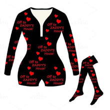 Load image into Gallery viewer, F5086 European and American Ladies Home Sexy V-neck Printed Long-Sleeved One-Piece Shorts Casual Jumpsuit Women plus Socks
