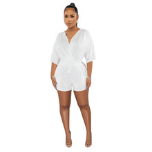 Load image into Gallery viewer, F5078 New Solid Color and V-neck Fitted Waist Jumpsuit Fashion Casual Shorts

