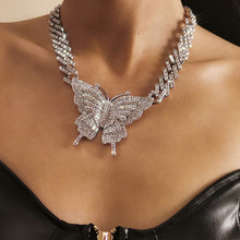 Load image into Gallery viewer, F4024 Jewelry Hip Hop Full Diamond Cuban Buckle Chain Necklace Punk Exaggerated Diamond Big Bowknot Necklace for Women(MOQ  10)
