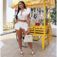 Load image into Gallery viewer, F5070 Women's Button Lapel Sleeveless Top and Shorts Two-Piece Set Solid Color Elastic Casual
