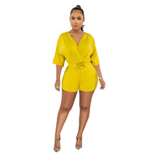 Load image into Gallery viewer, F5078 New Solid Color and V-neck Fitted Waist Jumpsuit Fashion Casual Shorts
