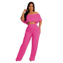 Load image into Gallery viewer, F5082 US Cross-Border Women&#39;s Clothing 2023 Popular Pleated Ruffled off-Shoulder Wide-Leg Pants Suit New
