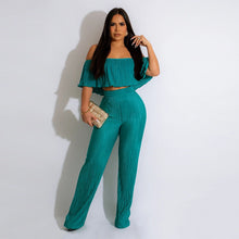 Load image into Gallery viewer, F5082 US Cross-Border Women&#39;s Clothing 2023 Popular Pleated Ruffled off-Shoulder Wide-Leg Pants Suit New
