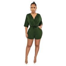 Load image into Gallery viewer, F5078 New Solid Color and V-neck Fitted Waist Jumpsuit Fashion Casual Shorts
