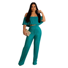 Load image into Gallery viewer, F5082 US Cross-Border Women&#39;s Clothing 2023 Popular Pleated Ruffled off-Shoulder Wide-Leg Pants Suit New
