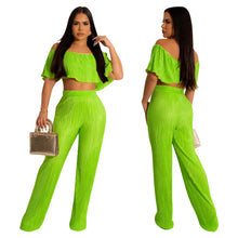 Load image into Gallery viewer, F5082 US Cross-Border Women&#39;s Clothing 2023 Popular Pleated Ruffled off-Shoulder Wide-Leg Pants Suit New
