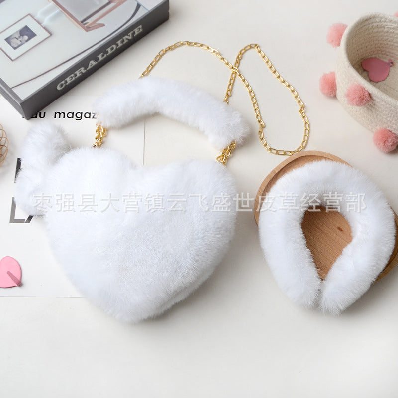 F9005 Exclusive For Matching Imitate Rex Rabbit Fur Love Handbags Plush Hairpin Autumn And Winter Chain Net Red Bag