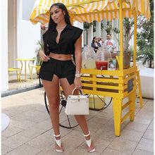 Load image into Gallery viewer, F5070 Women's Button Lapel Sleeveless Top and Shorts Two-Piece Set Solid Color Elastic Casual
