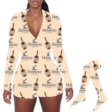 Load image into Gallery viewer, F5086 European and American Ladies Home Sexy V-neck Printed Long-Sleeved One-Piece Shorts Casual Jumpsuit Women plus Socks
