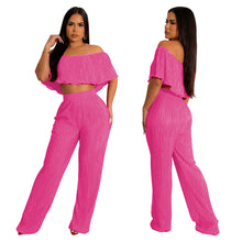 Load image into Gallery viewer, F5082 US Cross-Border Women&#39;s Clothing 2023 Popular Pleated Ruffled off-Shoulder Wide-Leg Pants Suit New
