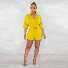 Load image into Gallery viewer, F5078 New Solid Color and V-neck Fitted Waist Jumpsuit Fashion Casual Shorts
